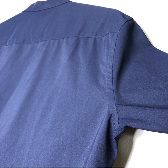 ZARA Navy Blue Slim Fit Dress Shirt 1/4 Hidden Buttons Long Sleeve High Neck - Picture 6 of 6